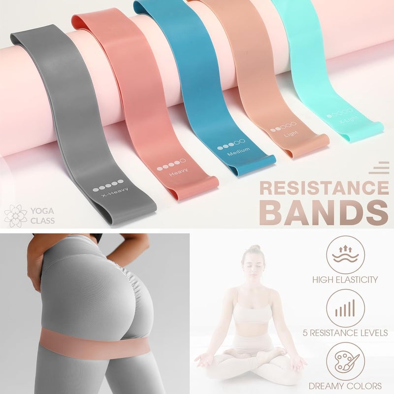 Arrowbash Set of 6 Style Pilates Home Equipment Set Pilates Essential Kit Workout Accessories 14 Magic Circle Mini Exercise Ball Yoga Strap Silicone Tension Strip Tension Band Sliding Plate - Image 4